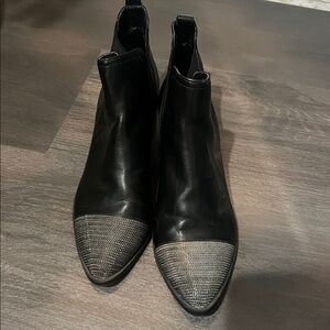 Black Ankle Boots with Silver Toe Cap